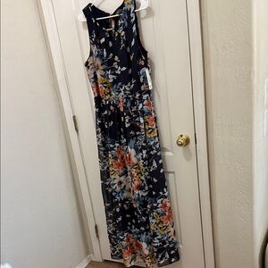 Women’s Donna Ricco 16 Navy Floral Sleeveless Elegant Silky Flowy Maxi Dress